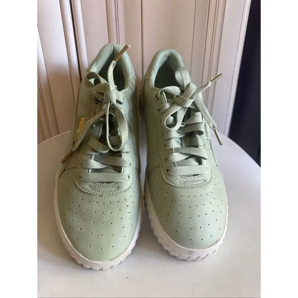 PUMA Women's Cali Emboss Leather Street Sneakers Shoes Smoke Green Size 9